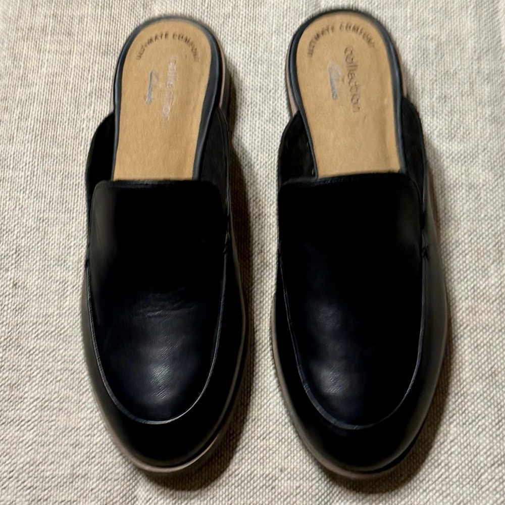 Clark’s Black Leather Slip-On Shoes - Picture 4 of 8